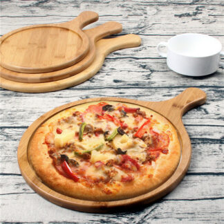 Bamboo Round Pizza Tray With Handle, Pizza Plate, Cutting Board, Fruit Plate, Steak Plate, Serving Tray