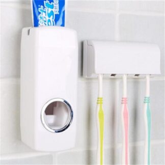 Automatic Toothpaste Dispenser + 5 Toothbrush Holder Set Wall Mount Stand