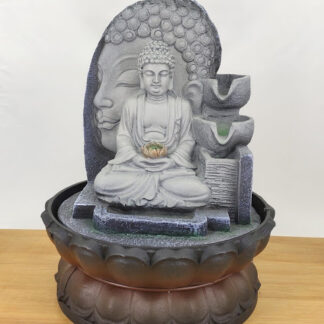 Lord Buddha 3 Steps Water Fountain with LED Lights and Water Pump (Brown, Stone Gray, 12" X 8" X 8")