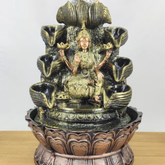 Maha Laxmi 7 Steps Water Fountain with LED Lights and Water Pump (Brown, Golden, 12" X 8" X 8")