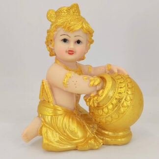 Bal Krishna Statue (Golden, 6" X 4.5" X 3")