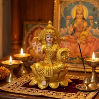 Maha Laxmi on Lotus Statue (Golden, 7.5" X 5" X 5")