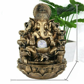 Lord Ganesh Water Fountain with LED Lights and Water Pump (Brown, Golden, 16.5" X 12.5" X 10.5")