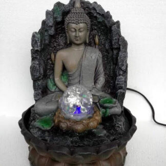 Lord Buddha Water Fountain with LED Lights and Water Pump (Brown, Golden, 12" X 8" X 8")