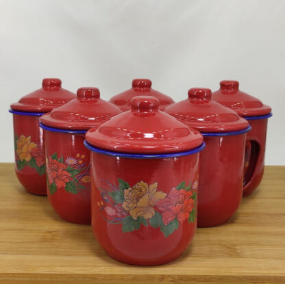 Enamelware Mug with Lid (Pack of 6)