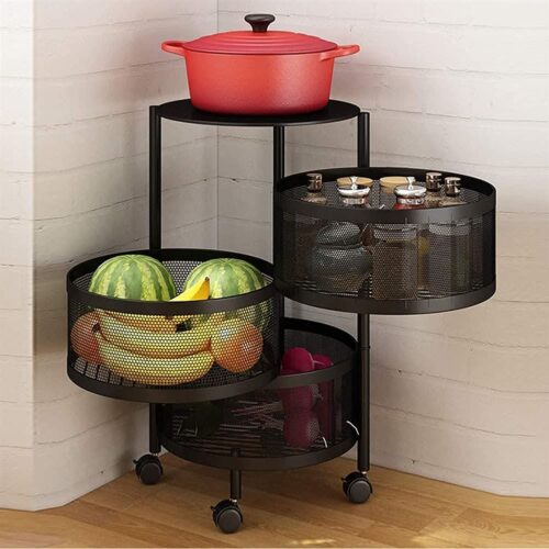 RackSense / 3 Layer Metal Portable Rotating for Fruits Round Storage Rack & Vegetable