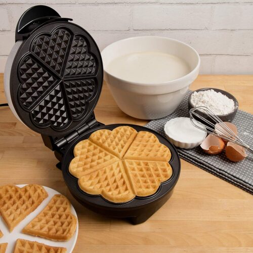 Boma Heart Waffle Maker- Non-Stick Waffle Griddle Iron with Browning Control- 5 Heart-Shaped Waffles