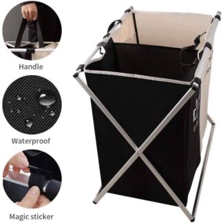 2 Sections Laundry Basket Clothes Hamper Organizer Sorter Storage Foldable Dark & Light Hampers with Aluminum Frame Washing Dirty Cloth Bag for Bathroom Bedroom Garage