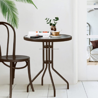 80cm Outdoor Patio Round Table with Tempered Glass Top Patio Round Table Vintage Dining Outdoor Porch Glass Mid Century Iron