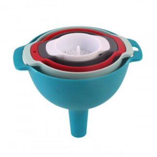 6-in-1 Multifunctional Funnel Set 5-Piece Funnel with Handle and Removable Strainer Insert Plastic Filling Funnel 60/80/100/120/140 mm