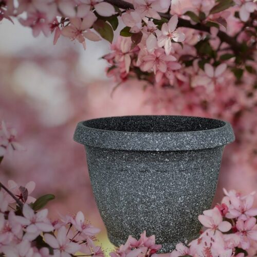 Poly Garden / Ribbed Plastic Flower Pot Stone Painted - PFP-2003P : 21 cm Diameter X 15.5cm Height
