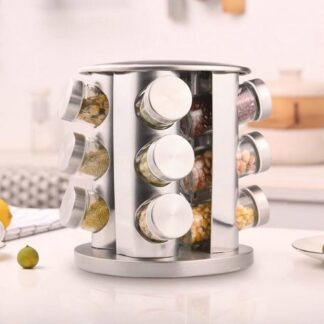 RackSense / 360 Rotating Masala Jar with Stainless Steel Rack (12 Glass jars)