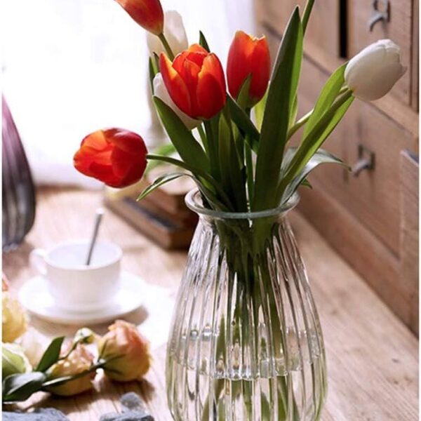 Floral Essence / Wide Modern Angled Transparent Glass Vase