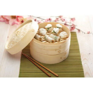 Two Tier Natural Bamboo MOMO Steamer and Lid 20cm (8″)