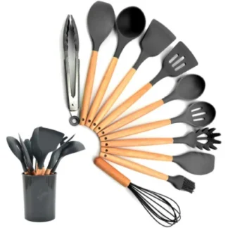 12 Pcs Silicone Kitchen Utensil Set with Wooden Handle