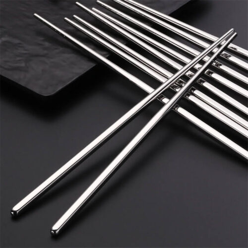 5 Pairs Stainless Steel Metal Chopsticks Simple Chinese Style Tableware