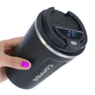 Temperature Display Coffee Cup, 304 Stainless Steel Portable Insulation Coffee Cup Safe Liner for Office (380ml)