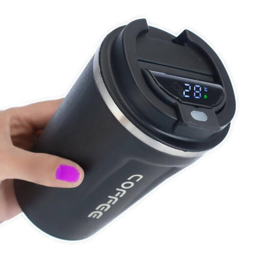 Temperature Display Coffee Cup, 304 Stainless Steel Portable Insulation Coffee Cup Safe Liner for Office (380ml)