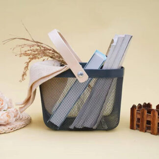 RackSense / Mesh Steel Storage Organizer Basket with Bamboo Handle