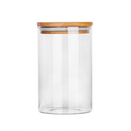 CYLINDRICAL GLASS JARS WITH BAMBOO LID 6.5 × 6.5 × 8 cm | 300 mL