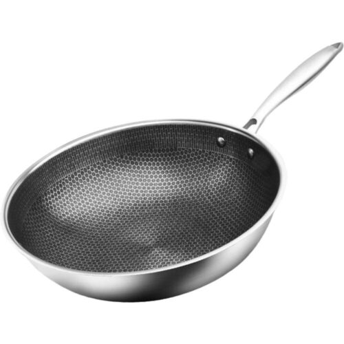 Honeycomb Structure Hex Design Non-stick Wok 32 cm Stainless Steel
