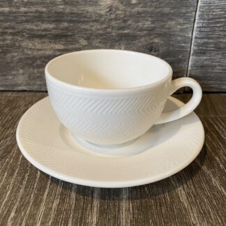 Cappuccino Coffee Ceramic Cup and Plate Set White Herringbone (Set of 6) 250 ml