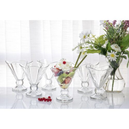 Ice Cream Parfait Fruit Salad Dessert Bowls Set of 6 Clear Glass 6.75 Oz Footed