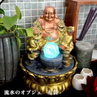 Laughing Buddha Water Fountain with Light (Gold, Stone Gray, 12" X 8" X 8")