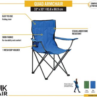 Portable Folding Chair with Arm Rest Cup Holder and Carrying and Storage Bag