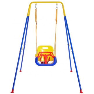 3-in-1 Toddler Swing Set, Baby Swing for Indoor/Outdoor, Safety Seat and Foldable Metal Swing Stand