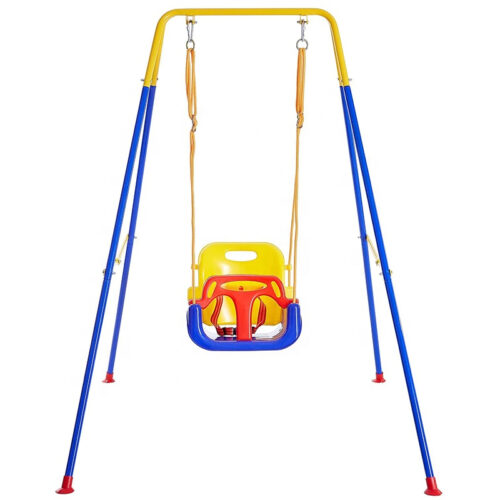 3-in-1 Toddler Swing Set, Baby Swing for Indoor/Outdoor, Safety Seat and Foldable Metal Swing Stand
