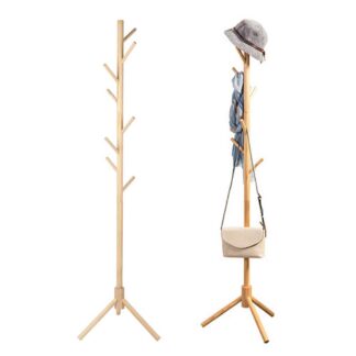 Rack Sense / Tree Shape Wooden Floor Standing Rack Coat Hanger Stand with 8 hooks