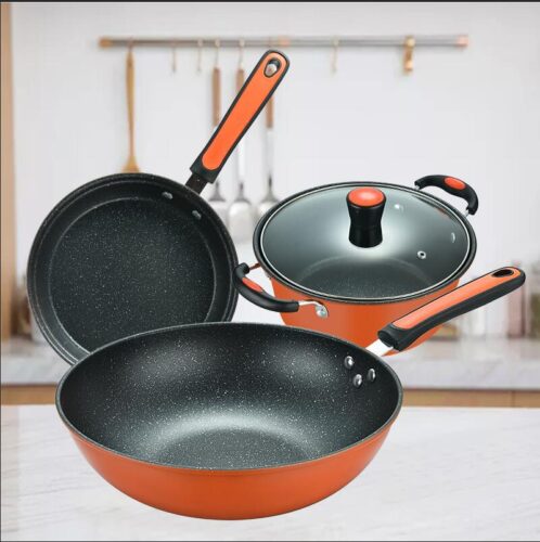 Granite Coated Colorful Non-Stick Three-Piece Cookware Set
