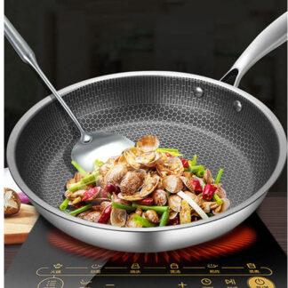 Honeycomb Structure Hex Design Non-stick  Fry Pan Stainless Steel 24 cm