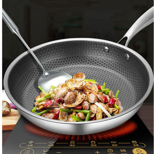 Honeycomb Structure Hex Design Non-stick  Fry Pan Stainless Steel 24 cm
