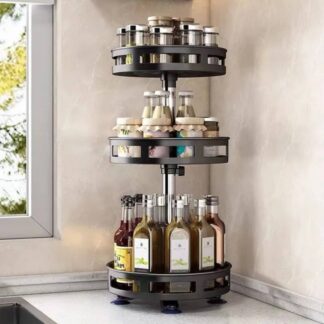 RACKSENSE / 3 Tier 360 Degree Rotating Masala Rack, Height Adjustable, Suitable for Kitchen (Round)