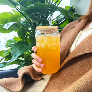 Glass Can with Bamboo Lid and Straw | 550 ml