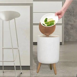 High Foot Wood Grain Trash Can