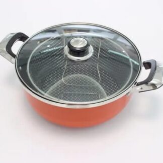 3 PCS Carbon Steel Kitchenware Deep Fryer Cooking Pot Non Stick Cookware Set with Fry Basket | 24 cm