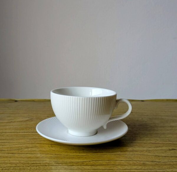 Ribbed Ceramic Tea Cup & Saucer | 6 Pcs Set