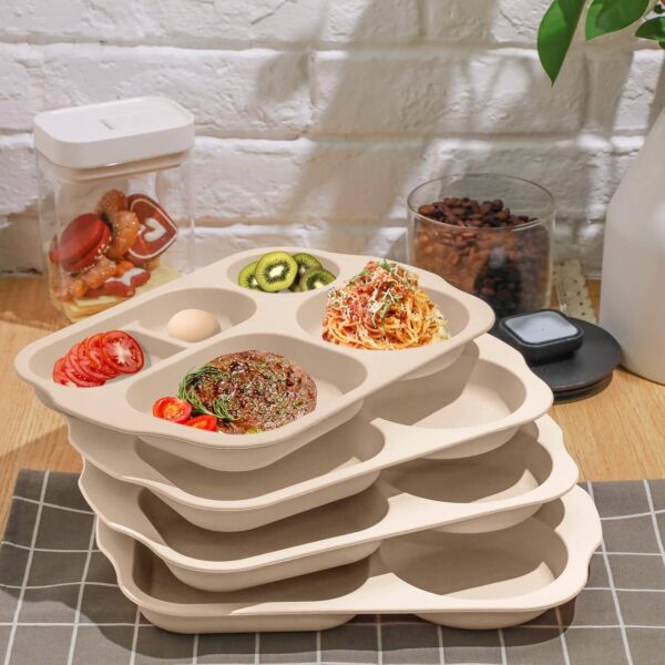 12 Inch Unbreakable Divided Plates Section Plates Food Tray 5 Compartment Plates Wheat Straw Toddlers Lunch Trays | 1 Pc