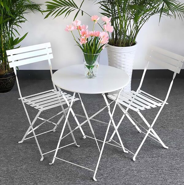 Mia Folding Bistro Garden Furniture Set | Round | White