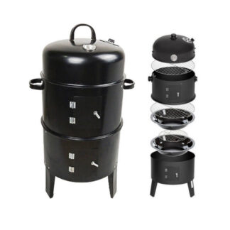 3-in-1 Outdoor Patio Black Smoke Oven Round Charcoal BBQ Grill
