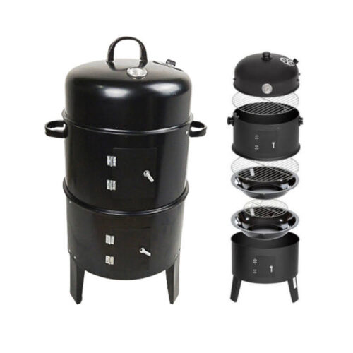 3-in-1 Outdoor Patio Black Smoke Oven Round Charcoal BBQ Grill