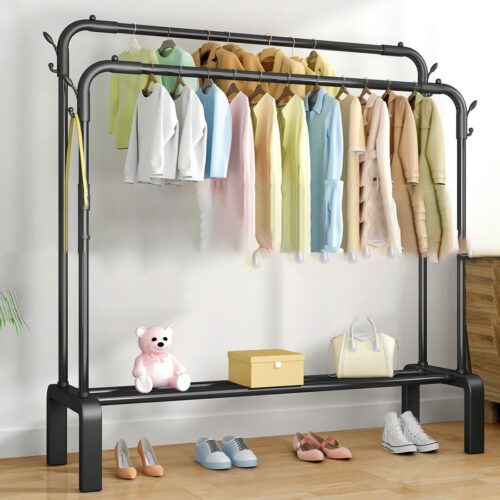 RackSense / 2 Tier Floor Standing Movable Storage Wardrobe Rack