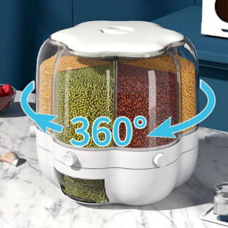 360° Rotating Food Dispenser – Moisture-Resistant Grain Storage with Lid (Small) | 23 x 23 cm | 8 kg