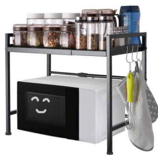 RackSense | 2-Tier Expandable Microwave Oven Rack | Adjustable Metal Kitchen Storage Shelf