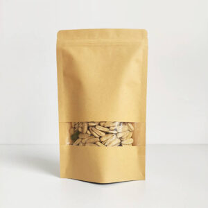 Stand Up Pouch with Window & Resealable Zip-Lock Kraft Paper Bag For Food Storage (100 Pcs)