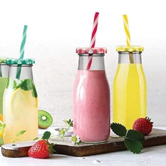 Glass Juice Bottle with Straw | 300 ml | Multicolor Lid