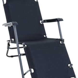 BackCountry Comfort 2-in-1 Foldable Recliner Sun Lounger with Cushion, 2-Way Adjustable Backrest, Metal + Oxford Fabric, Black, 135 x 60 x 89 cm
